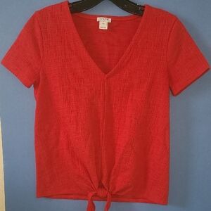 JCrew Factory V Neck Textured Tie- Front Short Sleeve Tie-Front Top